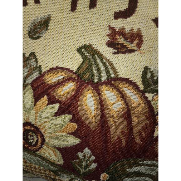 Happy Fall  Pillow Pumpkin's Leaves and Sunflower Tapestry Holiday Autumn 20x12 - Picture 4 of 9